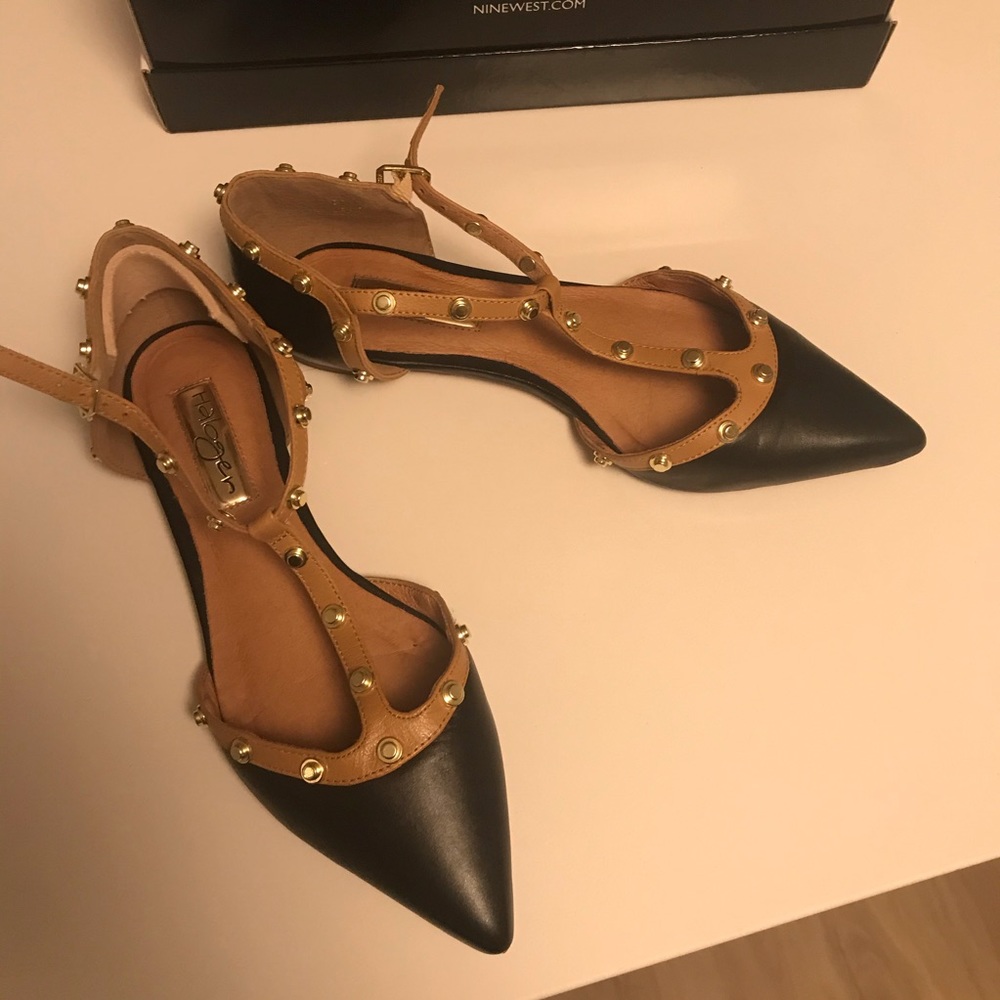 EUC Black and Brown Studded Flats